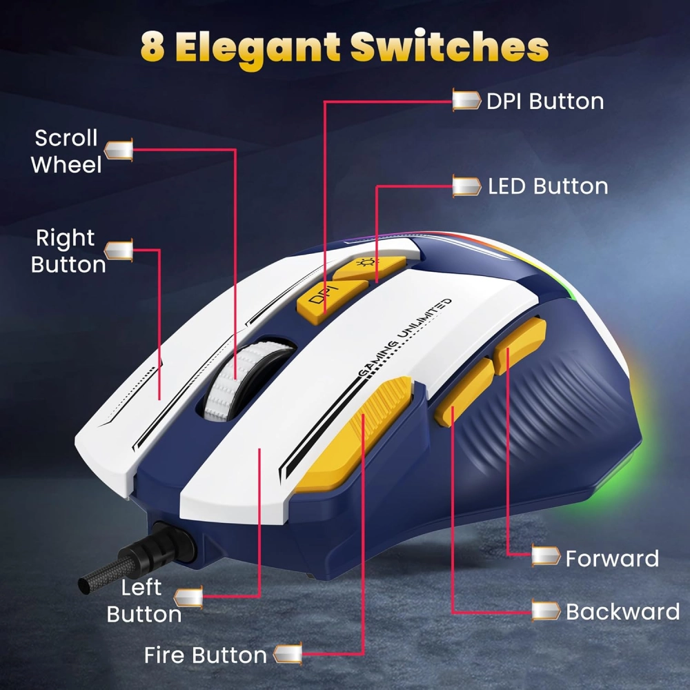 Ant Esports Wired Gaming Mouse RGB GM333 Blue view 3